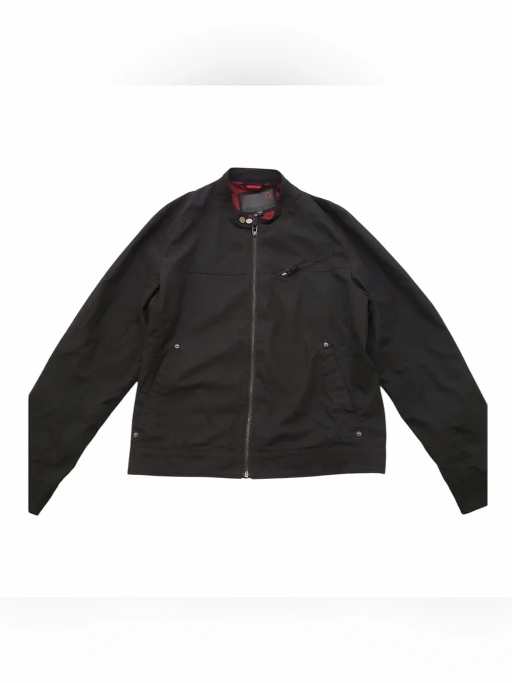 Guess Jeans Men’s Black Cotton Moto Jacket Large Red Mesh Lined